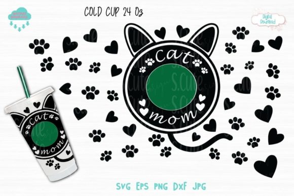 Cat Mom Cup, Full Wrap Cold Cup 24 Oz