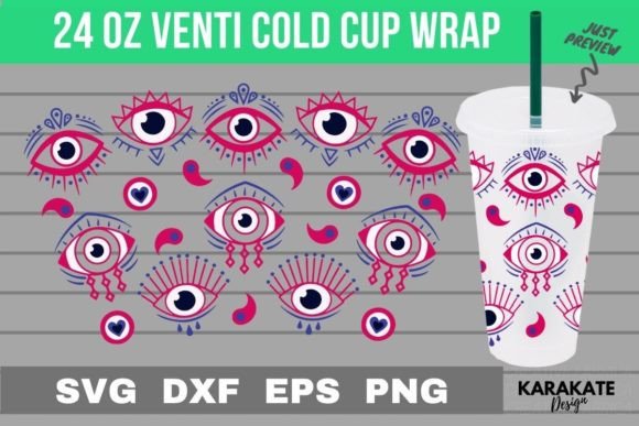 Evil Eyes Lover 24 Oz Venti Cup Wrap SVG