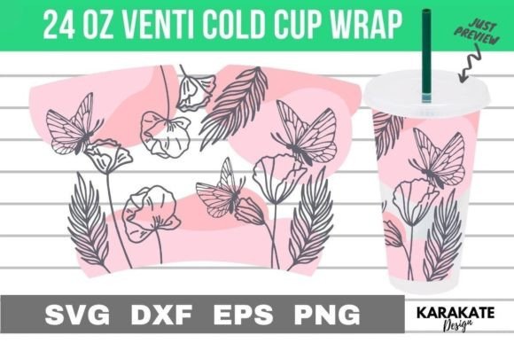 Flower Line Venti Cup Wrap SVG