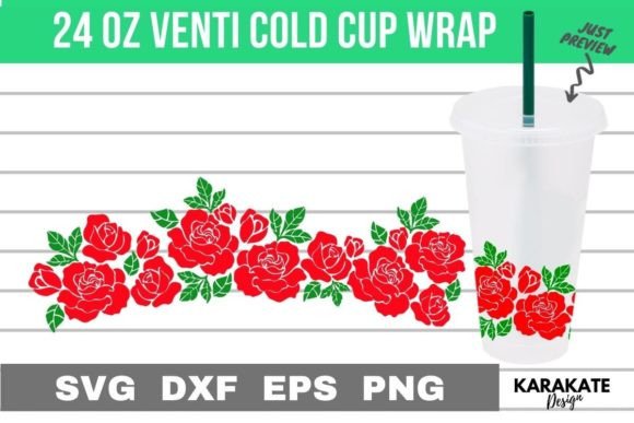 Rose with Leaf, 24 Oz Venti Cup Wrap SVG