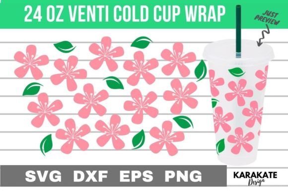 Sakura and Leaf, 24 Oz Venti Cup Wrap SVG