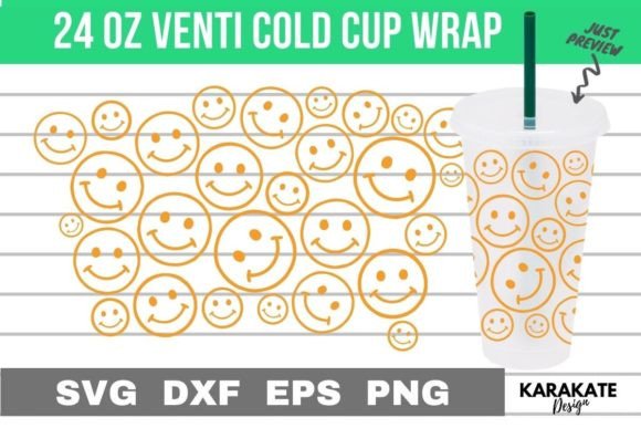 Smiley Face, 24 Oz Venti Cup Wrap SVG