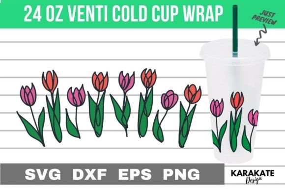 Tulips Line Venti Cup Wrap SVG