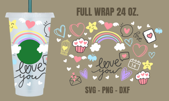 Valentine Doodle Starbucks Cup Wrap Svg