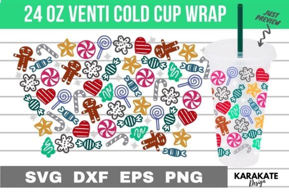 Xmas Candies Venti Cup Wrap SVG